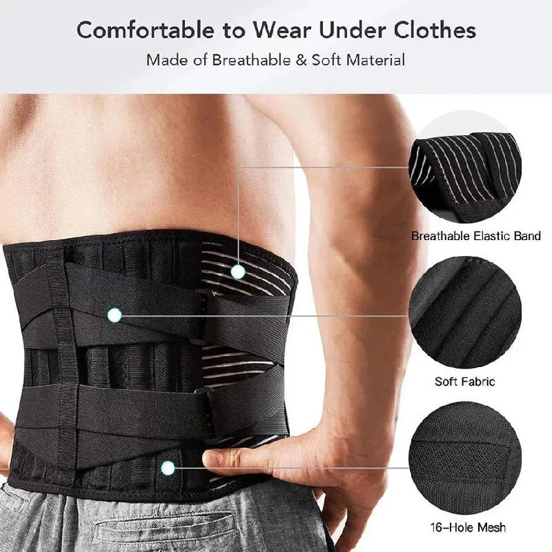 Adjustable Lumbar Support Belt with Dual Metal Spring Stabilizers for Maximum Back Support and Comfort