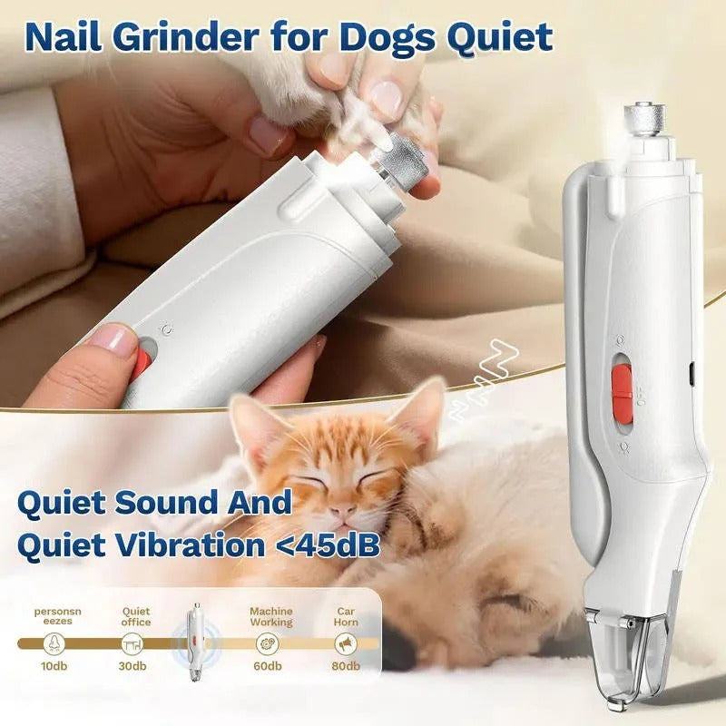 Quiet Rechargeable Dog & Cat Nail Grinder - Low Noise Pet Nail Trimmer for Safe & Easy Grooming