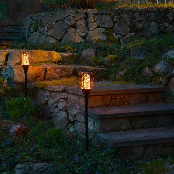 Solar Flame Torch Lights - Set of 2 Outdoor Decorative Lanterns for Garden, Patio, and Backyard Ambiance