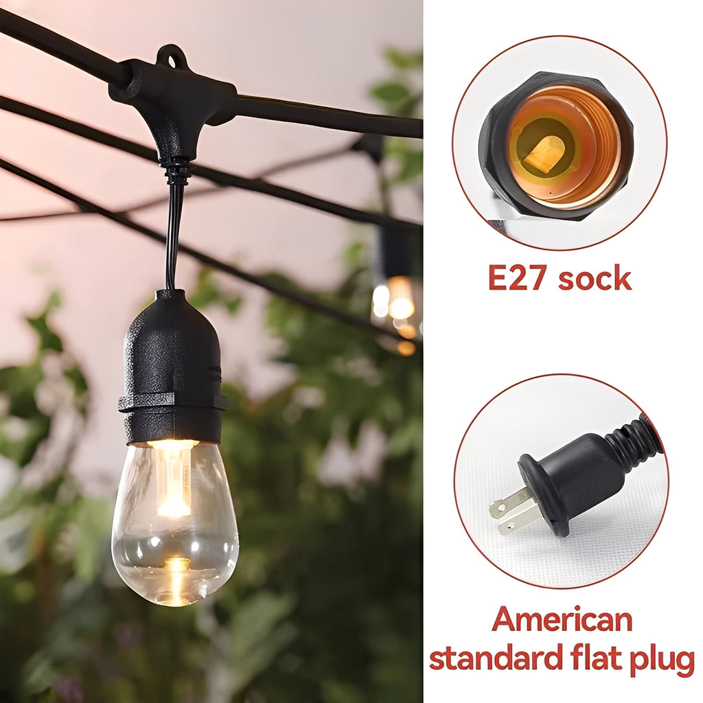 Outdoor LED String Lights with E27 Sockets - 220V Waterproof Patio Lighting for Gardens, Decks, and Events
