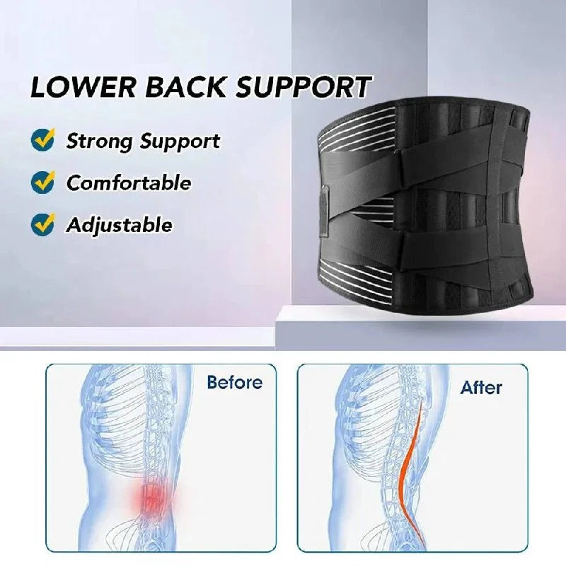 Adjustable Lumbar Support Belt with Dual Metal Spring Stabilizers for Maximum Back Support and Comfort