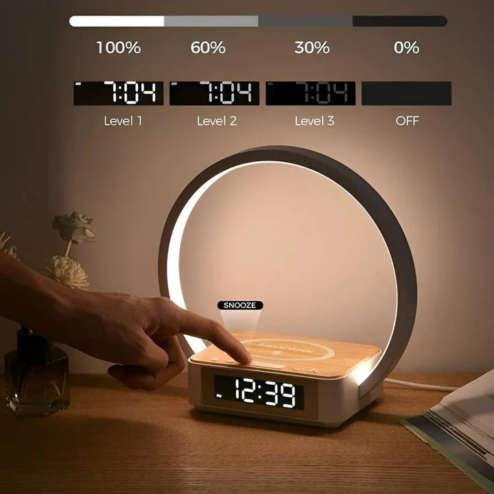 3-in-1 Bedside Table Lamp with Wireless Charging, Digital Alarm Clock & USB Port - Modern Nightstand Light
