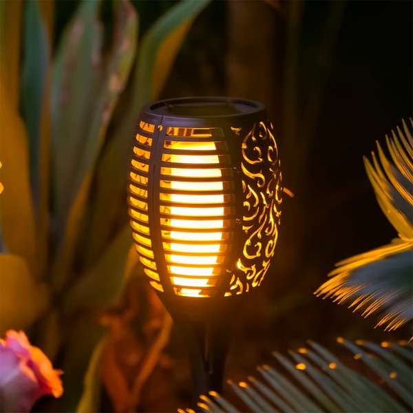 Solar Flame Torch Lights - Set of 2 Outdoor Decorative Lanterns for Garden, Patio, and Backyard Ambiance