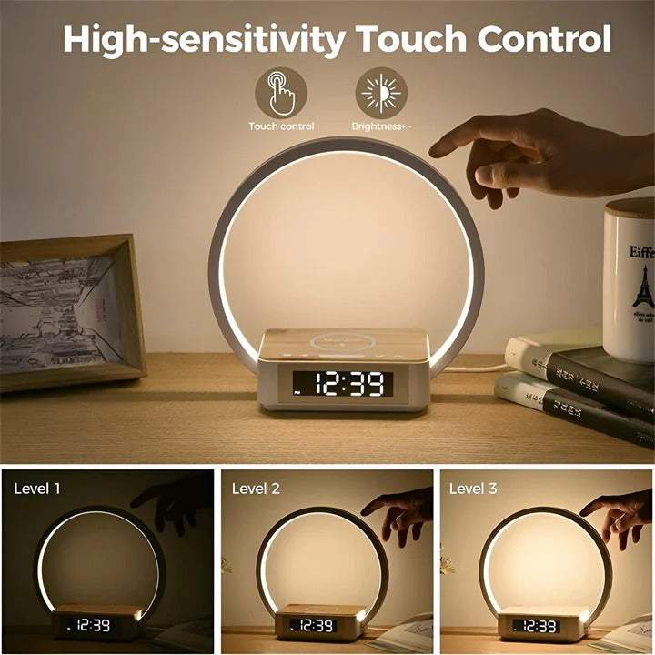 3-in-1 Bedside Table Lamp with Wireless Charging, Digital Alarm Clock & USB Port - Modern Nightstand Light