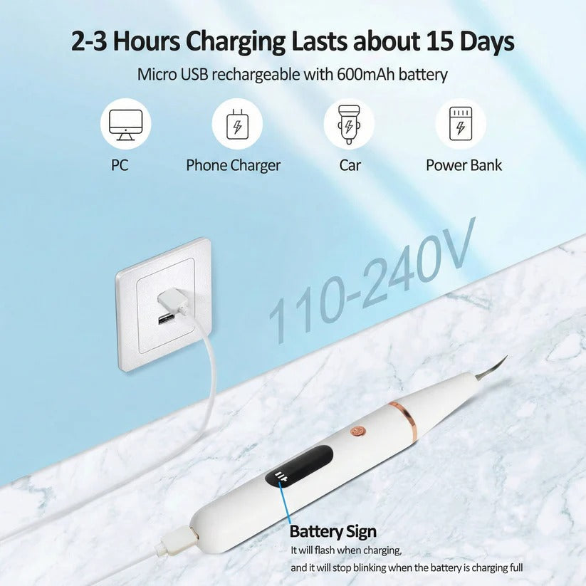 USB Rechargeable Dental Cleaning Kit with LED Light - Portable Oral Hygiene Tool for Teeth Whitening & Plaque Removal