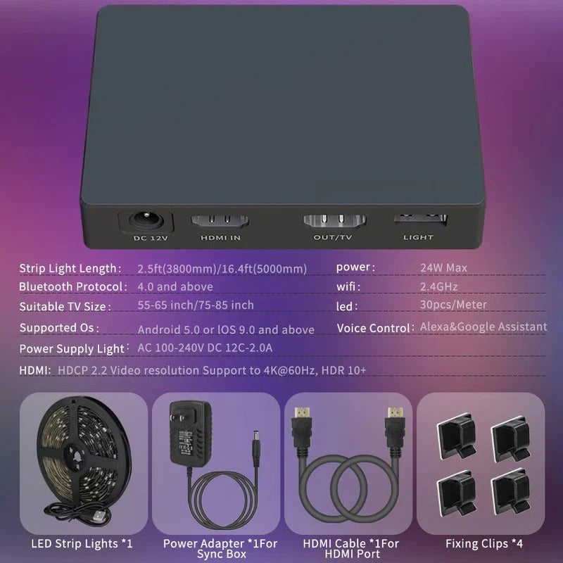 Smart LED Bias Lighting Strip with Screen Sync - App & Smart Speaker Compatible for Immersive Home Theater Experience