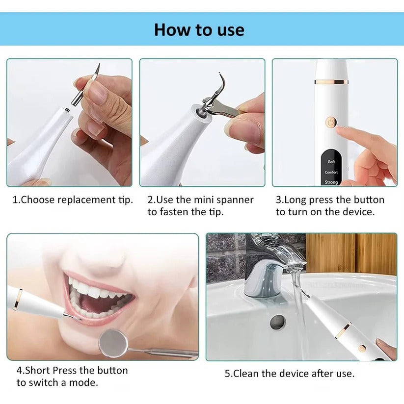 USB Rechargeable Dental Cleaning Kit with LED Light - Portable Oral Hygiene Tool for Teeth Whitening & Plaque Removal