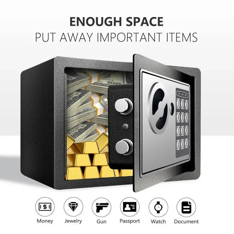 Compact Digital Safe with Keypad Lock, Backup Keys & LED Light - Secure Storage Solution