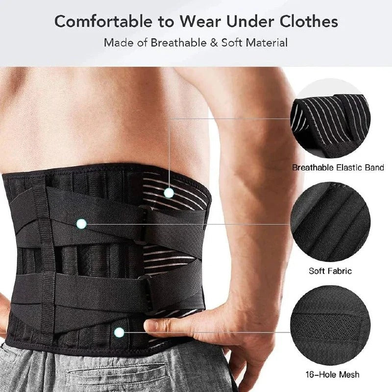 Adjustable Lumbar Support Belt with Dual Metal Spring Stabilizers for Maximum Back Support and Comfort
