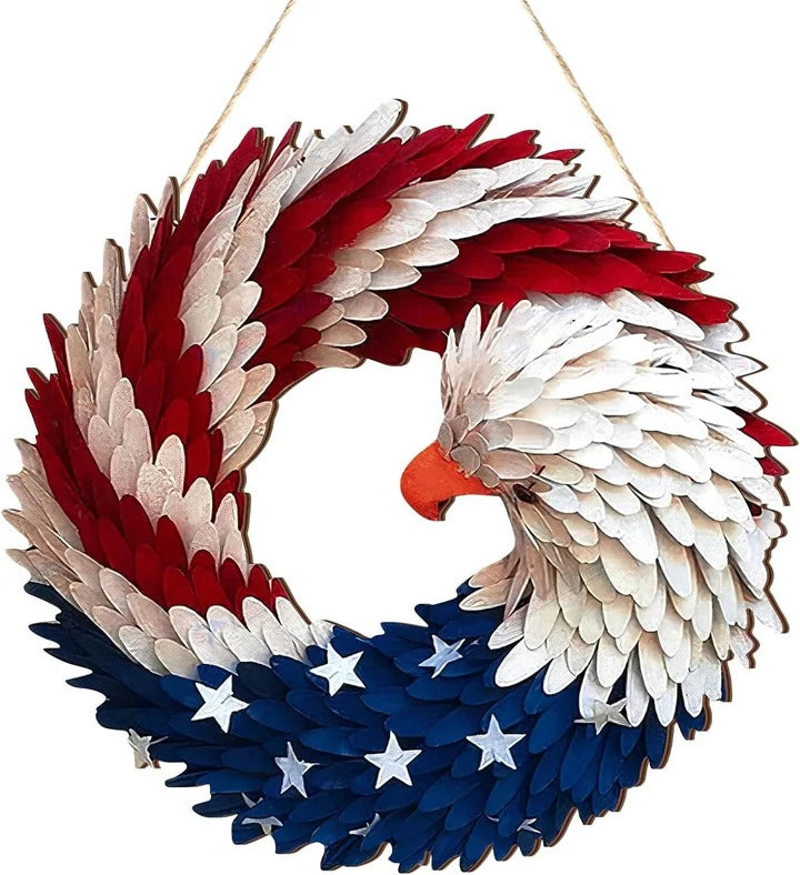 Handcrafted Wooden Patriotic Eagle Wreath - Perfect Independence Day Decor for 4th of July Celebrations