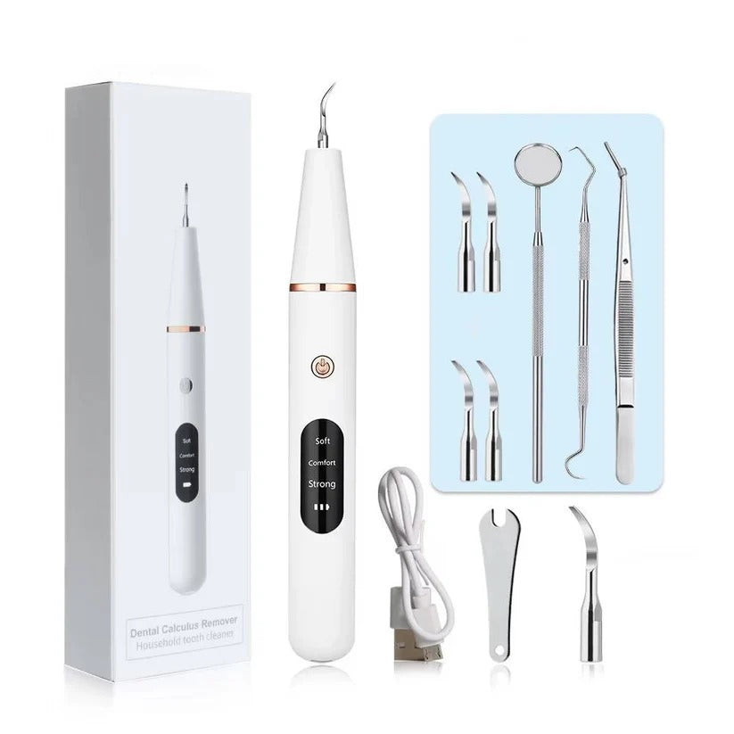 USB Rechargeable Dental Cleaning Kit with LED Light - Portable Oral Hygiene Tool for Teeth Whitening & Plaque Removal