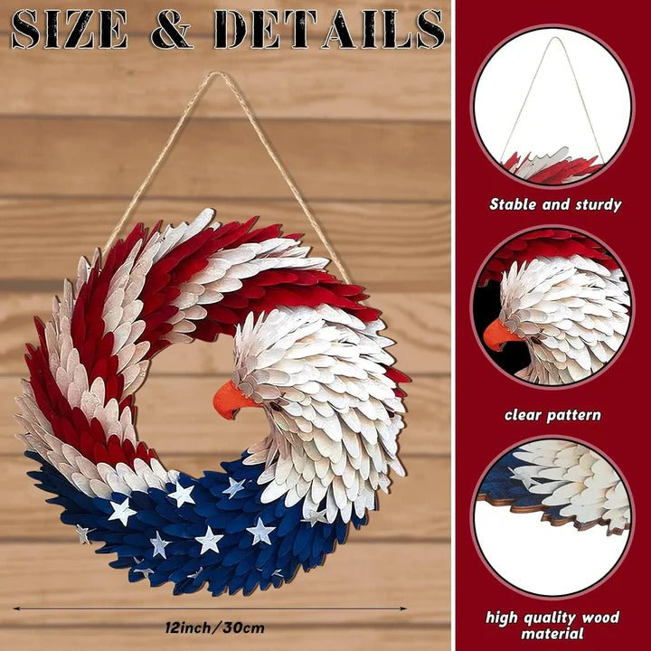 Handcrafted Wooden Patriotic Eagle Wreath - Perfect Independence Day Decor for 4th of July Celebrations