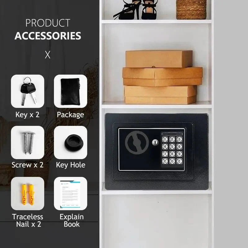 Compact Digital Safe with Keypad Lock, Backup Keys & LED Light - Secure Storage Solution