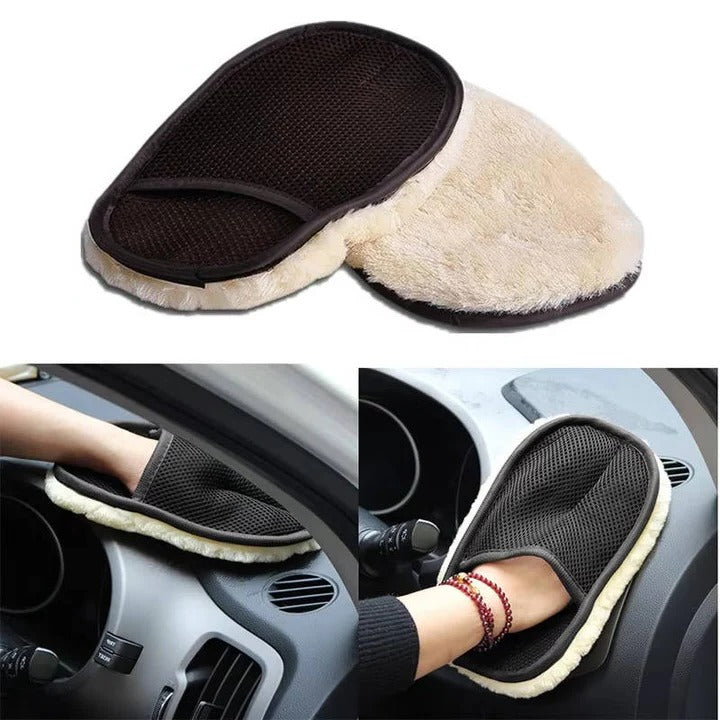 Premium Microfiber Car Cleaning Towel - Dual-Sided Wool & Mesh for Superior Shine & Dirt Removal