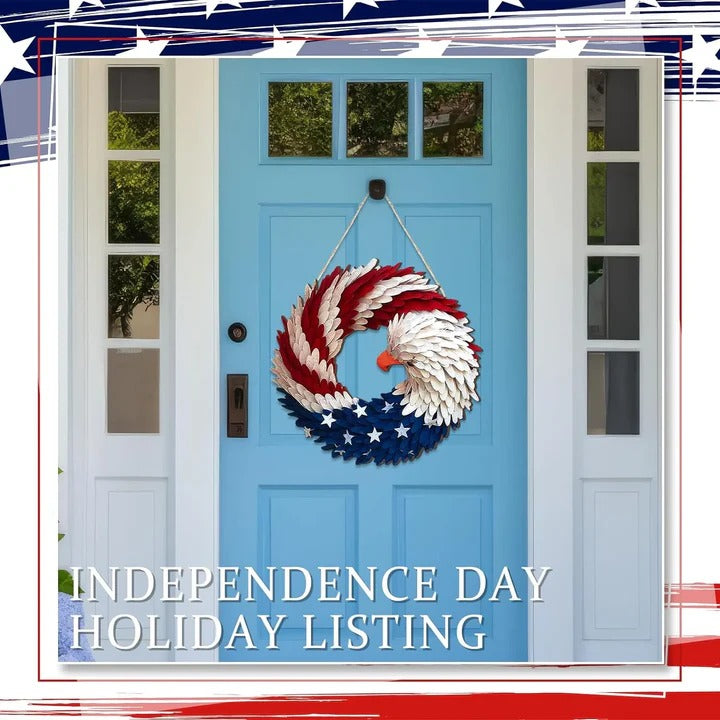 Handcrafted Wooden Patriotic Eagle Wreath - Perfect Independence Day Decor for 4th of July Celebrations