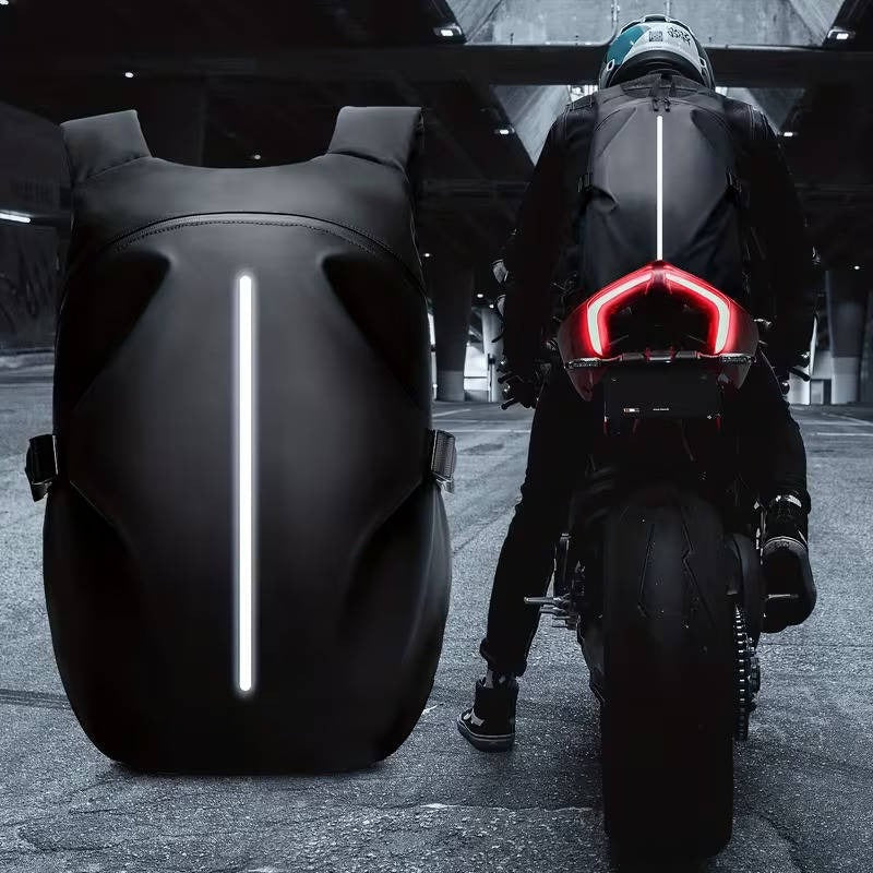 40L Motorcycle Helmet Backpack with Laptop Compartment & Reflective Strips - Durable, Waterproof Design for Riders
