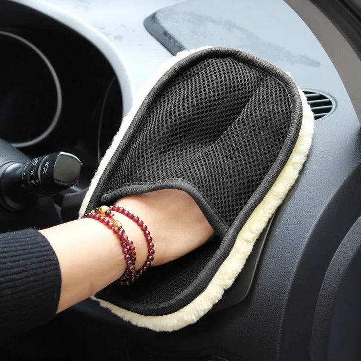 Premium Microfiber Car Cleaning Towel - Dual-Sided Wool & Mesh for Superior Shine & Dirt Removal