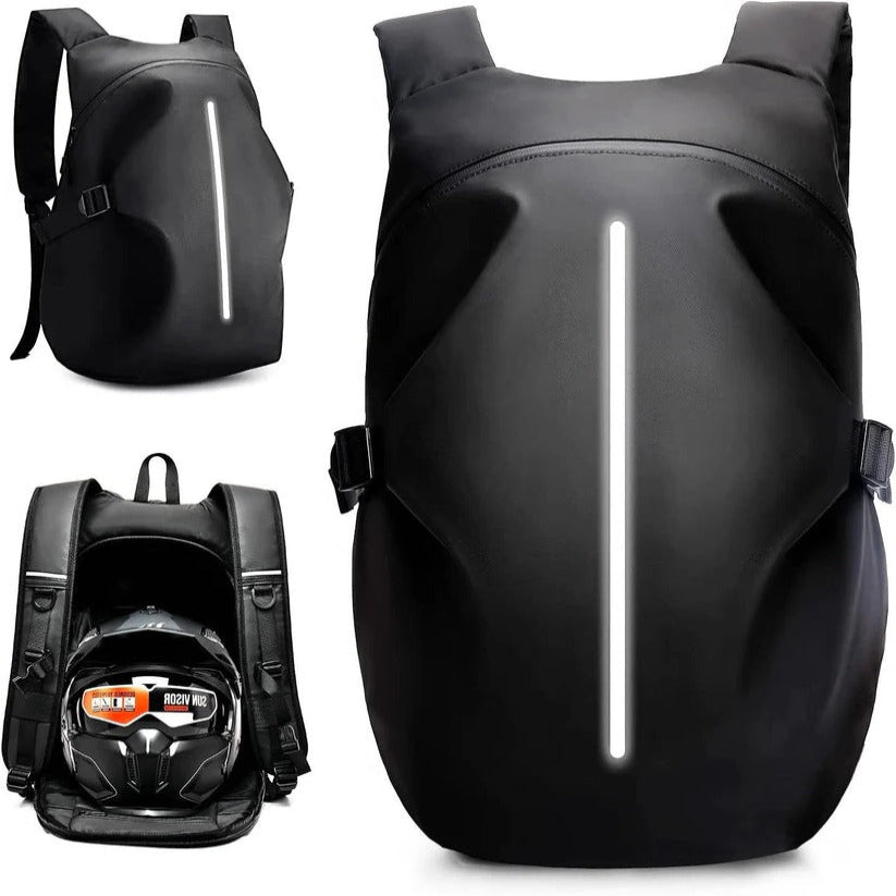 40L Motorcycle Helmet Backpack with Laptop Compartment & Reflective Strips - Durable, Waterproof Design for Riders