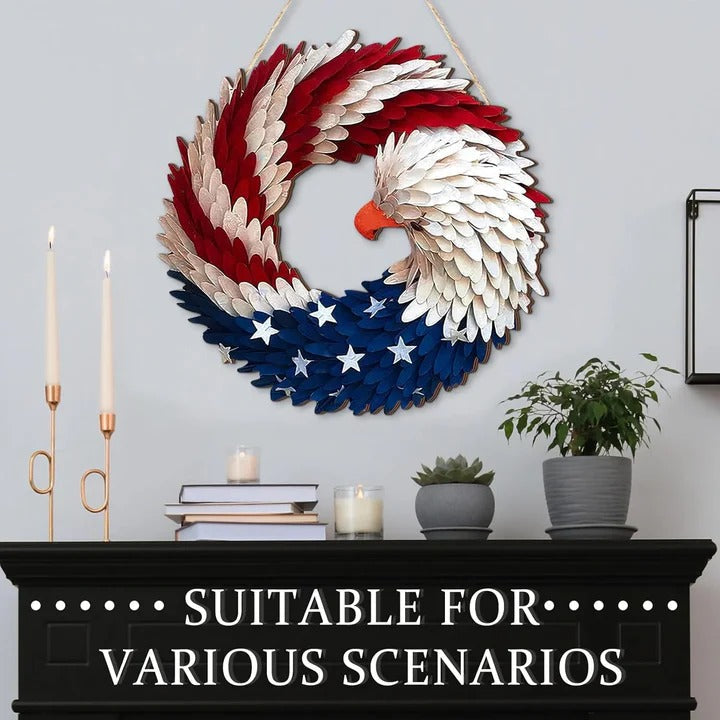 Handcrafted Wooden Patriotic Eagle Wreath - Perfect Independence Day Decor for 4th of July Celebrations
