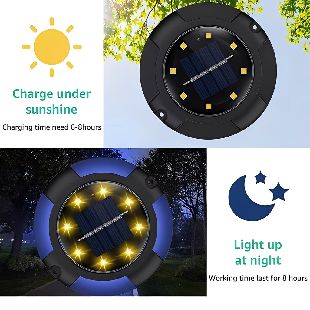 Stylish Outdoor Solar LED Ground Lights - Disk Design for Garden Pathways & Patios