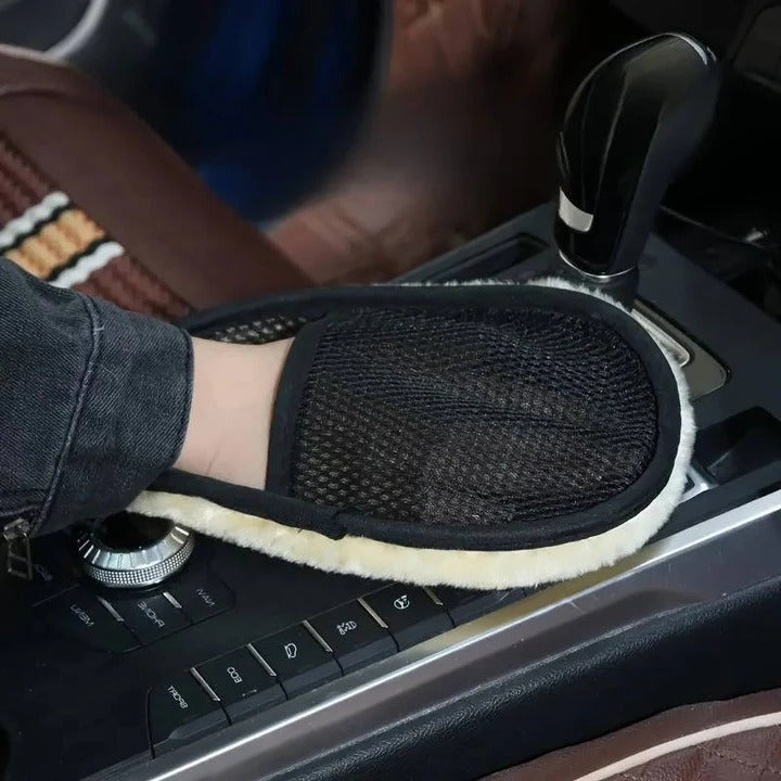 Premium Microfiber Car Cleaning Towel - Dual-Sided Wool & Mesh for Superior Shine & Dirt Removal