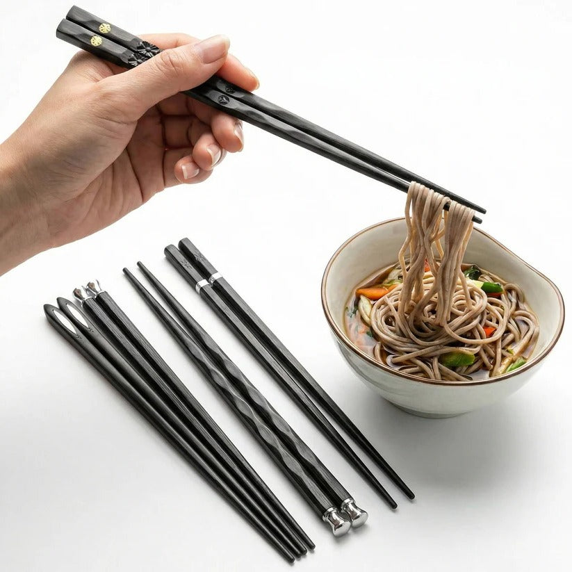 Set of 5 Pairs Reusable Chopsticks with Non-Slip Grip - Eco-Friendly & Durable Design