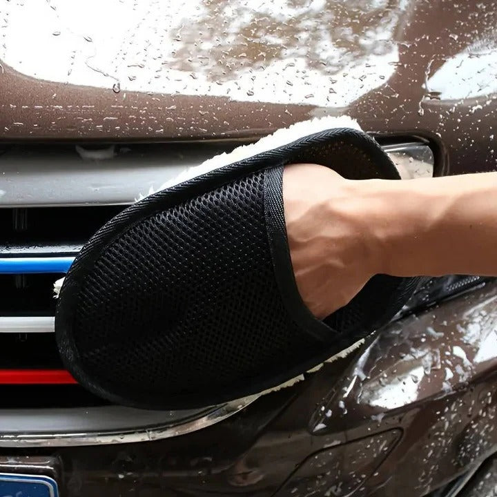 Premium Microfiber Car Cleaning Towel - Dual-Sided Wool & Mesh for Superior Shine & Dirt Removal