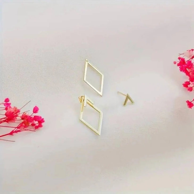 Stylish Geometric Diamond & Arrow Drop Earrings in Gold & Silver - Modern Jewelry for Any Occasion