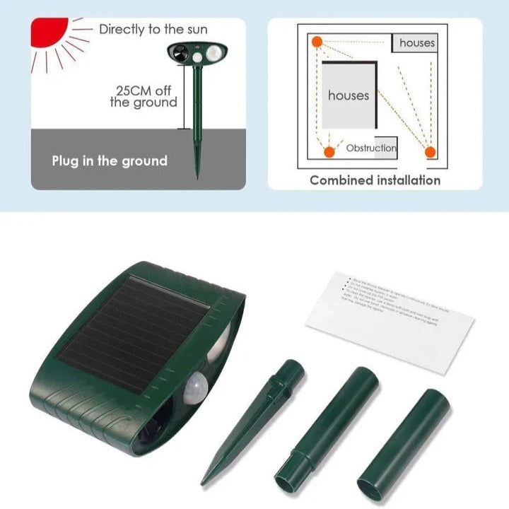 Solar-Powered Ultrasonic Chipmunk Repeller - Eco-Friendly Outdoor Pest Control Device