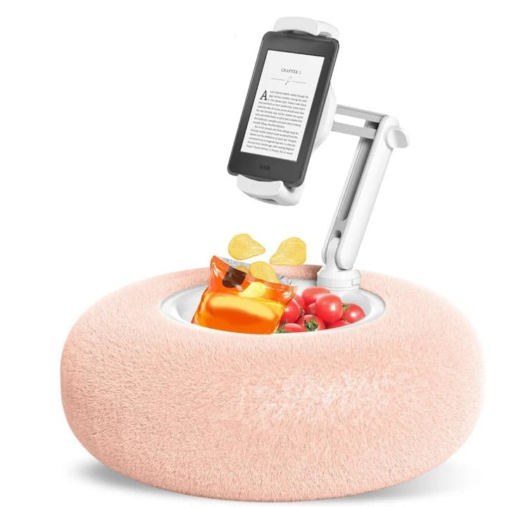 Cozy Fuzzy Phone Holder Pillow with Built-in Snack Bowl – Perfect for Relaxation and Entertainment
