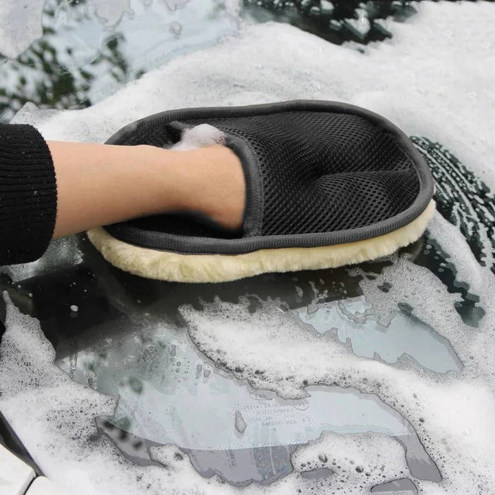 Premium Microfiber Car Cleaning Towel - Dual-Sided Wool & Mesh for Superior Shine & Dirt Removal