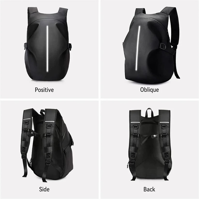 40L Motorcycle Helmet Backpack with Laptop Compartment & Reflective Strips - Durable, Waterproof Design for Riders