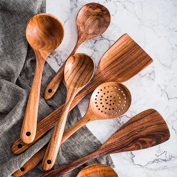 Premium 8-Piece Solid Teak Wood Cooking Utensil Set – Durable, Eco-Friendly Kitchen Tools for Cooking & Serving