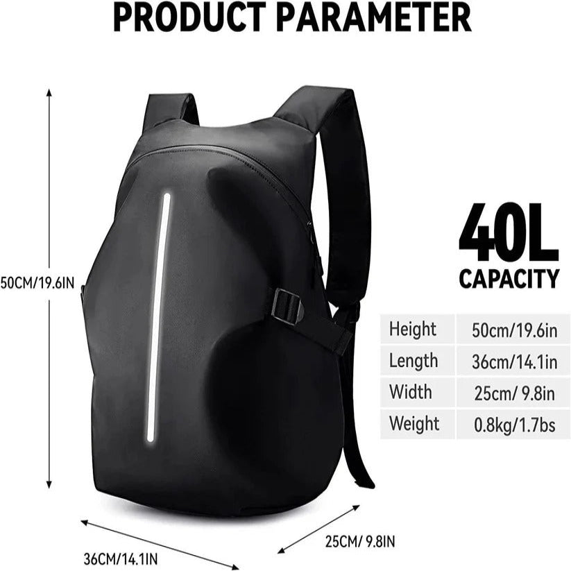 40L Motorcycle Helmet Backpack with Laptop Compartment & Reflective Strips - Durable, Waterproof Design for Riders
