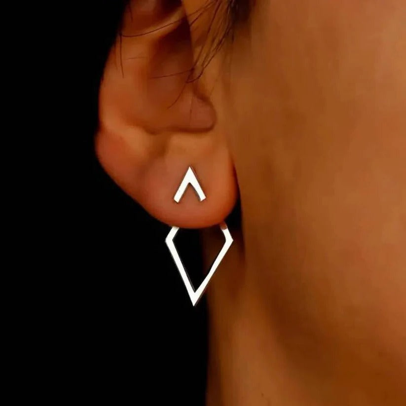 Stylish Geometric Diamond & Arrow Drop Earrings in Gold & Silver - Modern Jewelry for Any Occasion