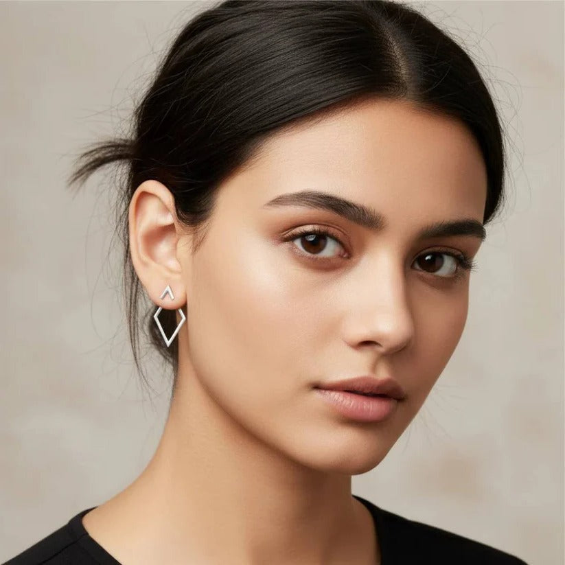 Stylish Geometric Diamond & Arrow Drop Earrings in Gold & Silver - Modern Jewelry for Any Occasion
