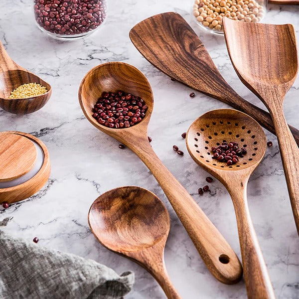 Premium 8-Piece Solid Teak Wood Cooking Utensil Set – Durable, Eco-Friendly Kitchen Tools for Cooking & Serving