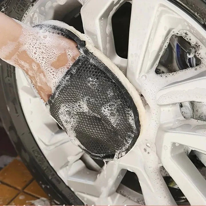 Premium Microfiber Car Cleaning Towel - Dual-Sided Wool & Mesh for Superior Shine & Dirt Removal