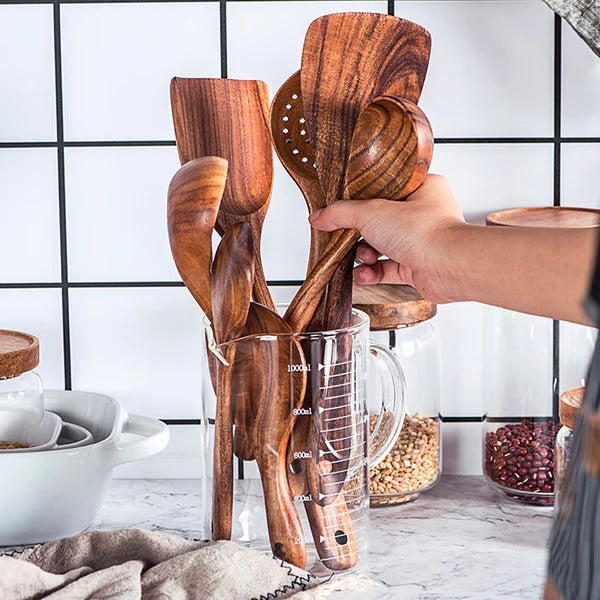 Premium 8-Piece Solid Teak Wood Cooking Utensil Set – Durable, Eco-Friendly Kitchen Tools for Cooking & Serving