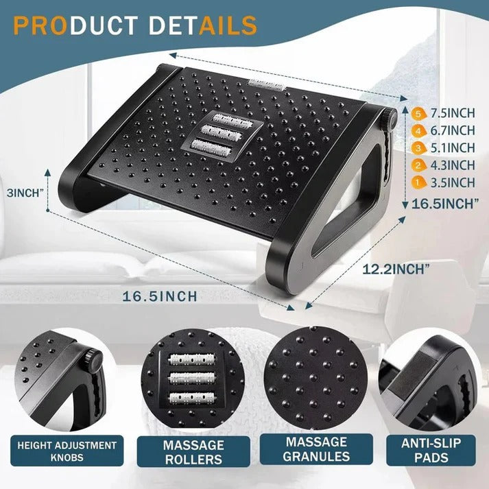 Ergonomic Adjustable Under Desk Foot Rest with Dual Texture Surface for Comfort and Support