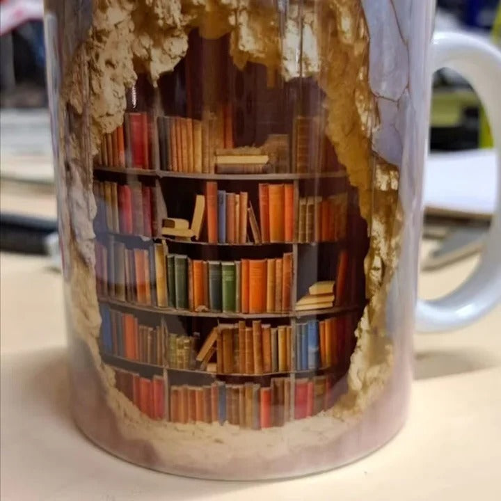 3D Bookshelf Design Ceramic Coffee Mug - Unique Literary Gift for Book Lovers