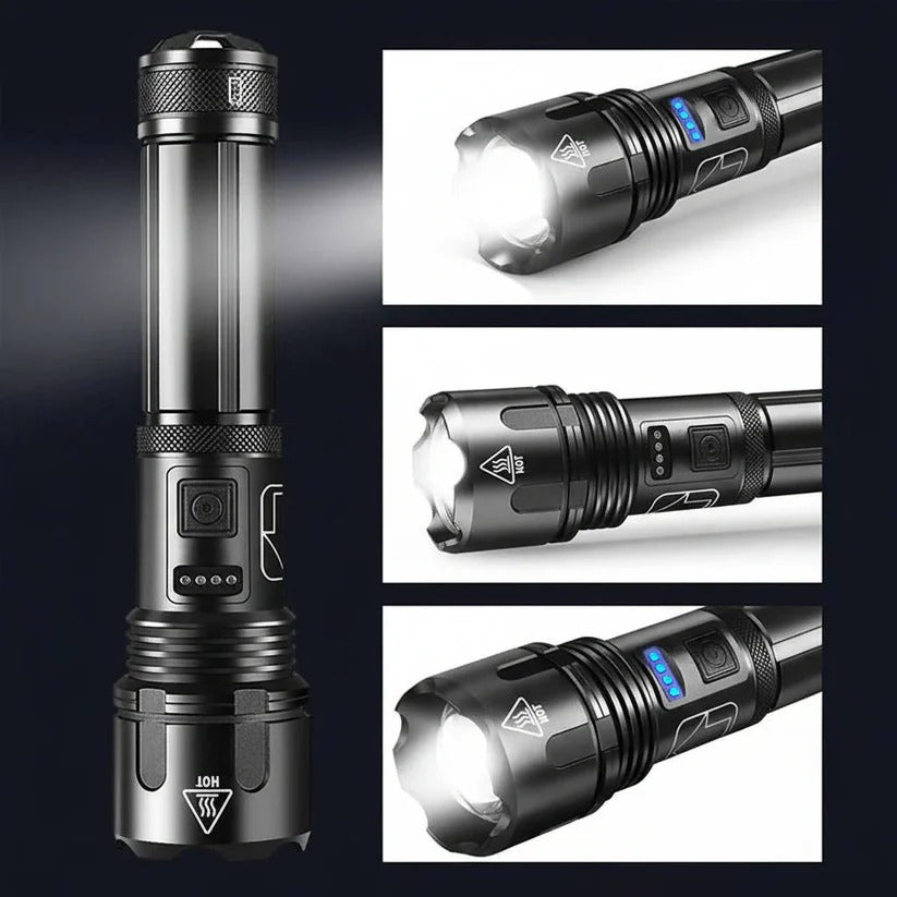 USB Rechargeable Aluminum Flashlight with Battery Indicator - Bright, Durable, and Portable LED Torch