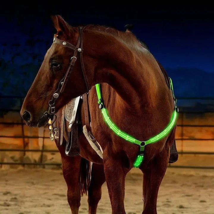 LED Light-Up Horse Breast Collar - Adjustable & Durable Equine Gear for Night Riding & Visibility