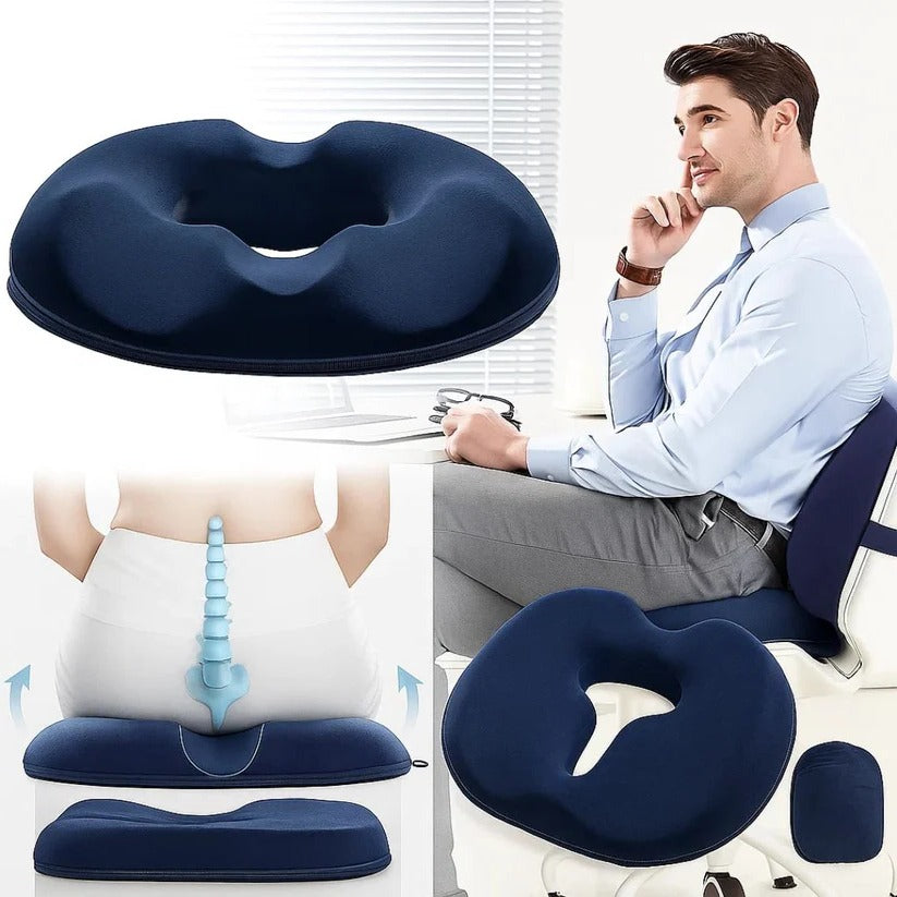 Memory Foam Donut Ring Seat Pad with Removable, Washable Cover - Comfort & Support for Pain Relief