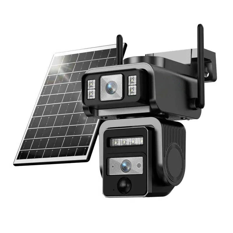 Solar-Powered Wireless Security Camera with Auto Tracking, Dual Lens, Two-Way Audio & Night Vision - Smart Home Surveillance Solution