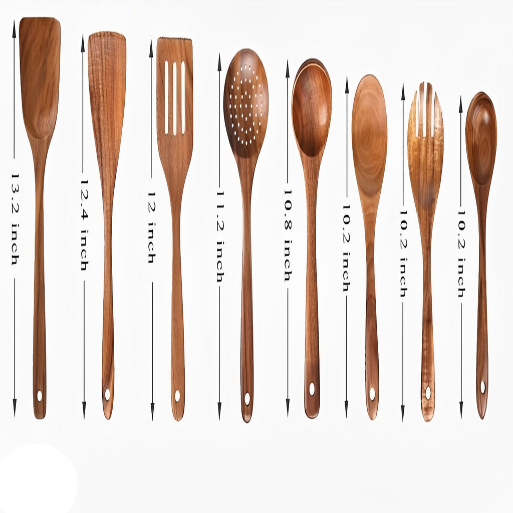 Premium 8-Piece Solid Teak Wood Cooking Utensil Set – Durable, Eco-Friendly Kitchen Tools for Cooking & Serving