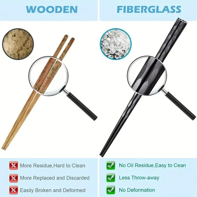 Set of 5 Pairs Reusable Chopsticks with Non-Slip Grip - Eco-Friendly & Durable Design