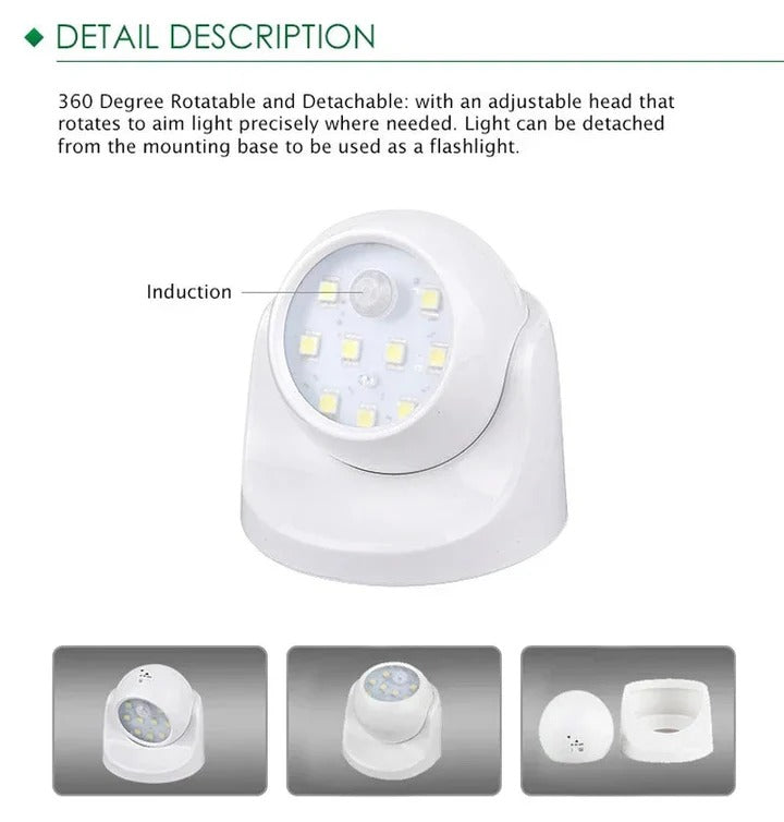 360° Rotating Motion Sensor LED Spotlight - Adjustable Brightness & Energy-Efficient Lighting