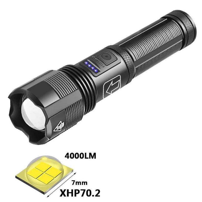 USB Rechargeable Aluminum Flashlight with Battery Indicator - Bright, Durable, and Portable LED Torch