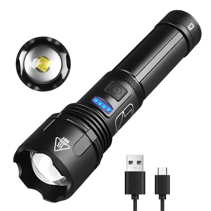 USB Rechargeable Aluminum Flashlight with Battery Indicator - Bright, Durable, and Portable LED Torch